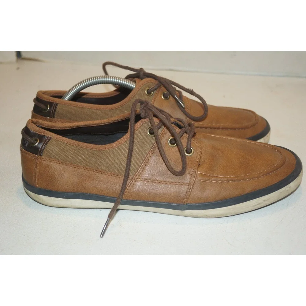 Parker & Sky Mens Brown Navy Leather Round Toe Casual Shoes SZ 10.5 Oxford - U22